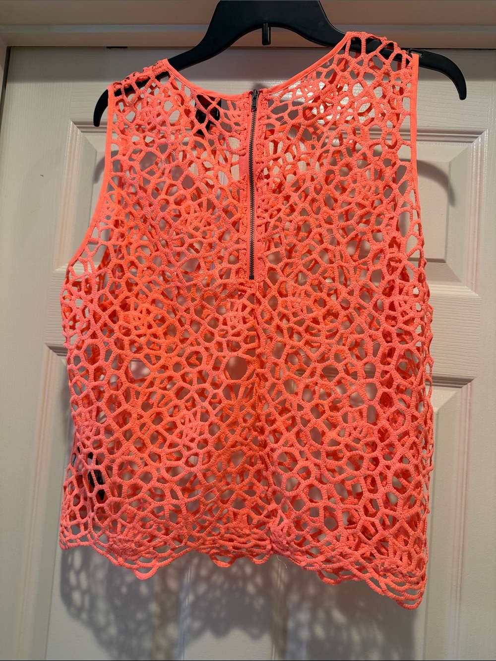 Beach Party Summer Neon Coral Crochet Tank Top Bikini Cover Up Zippered Back XL - Picture 3 of 11